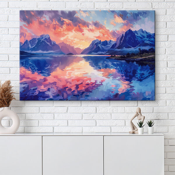 Painting of mountains and water