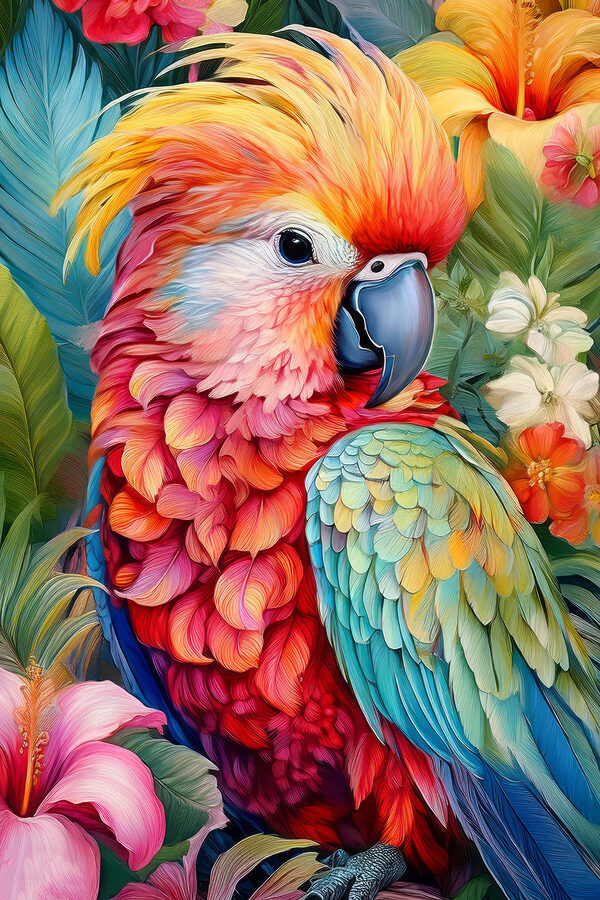 Colorful bird with feathers