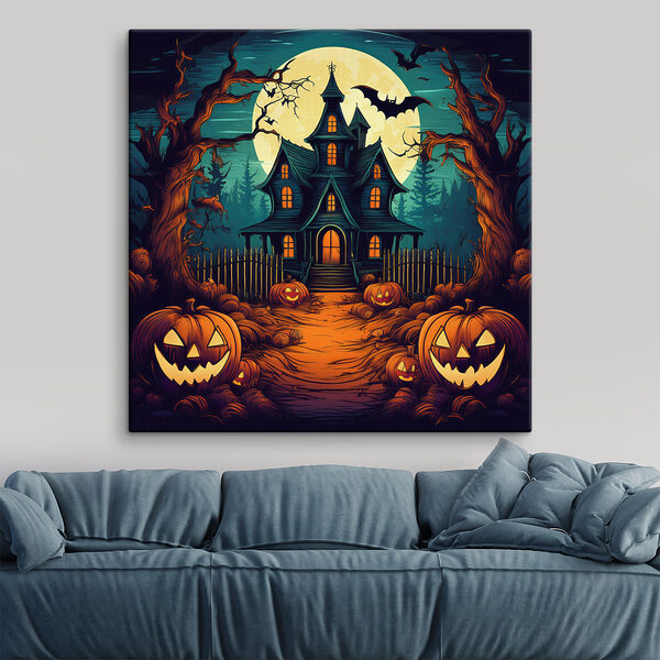 House with pumpkins and a fence in front of it