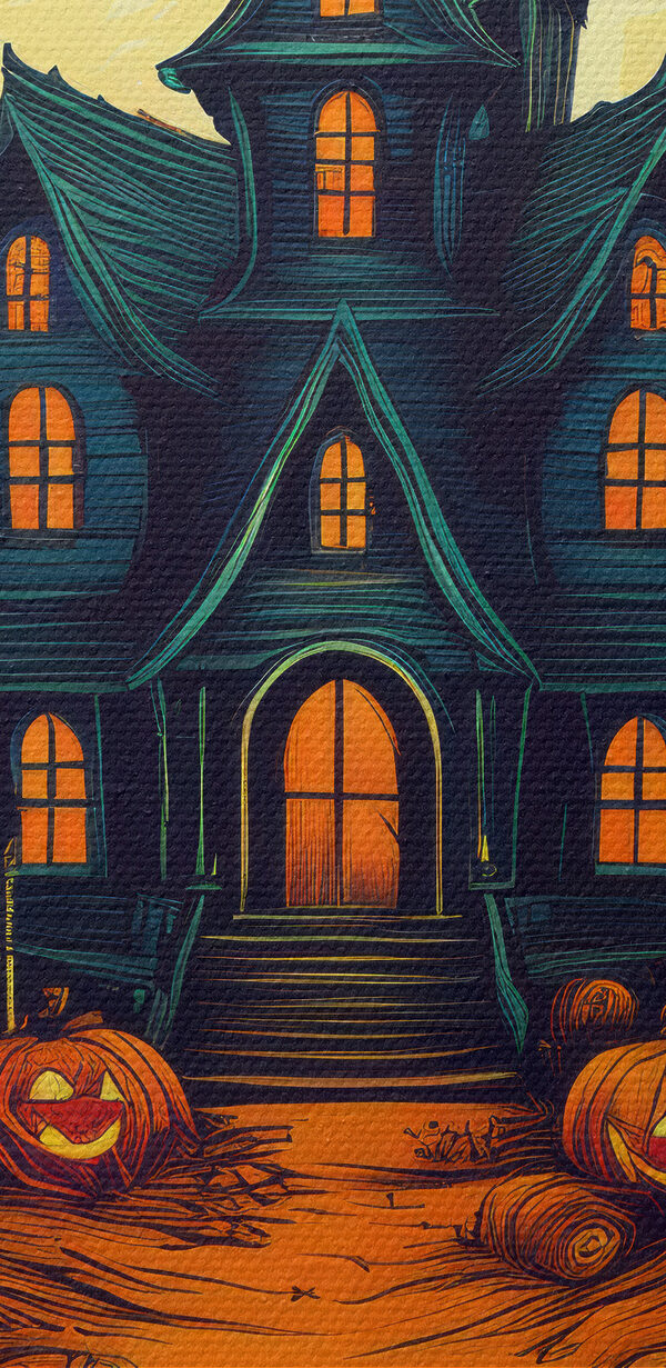 House with pumpkins and a fence in front of it