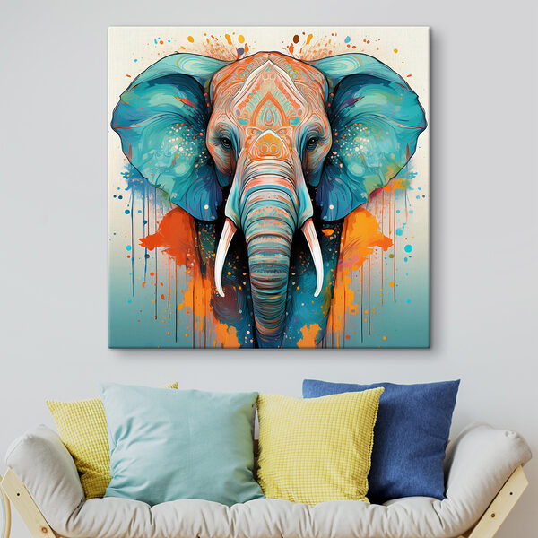 Quadri Quadri Un elefante con schizzi di vernice colorata (COD: s40717)