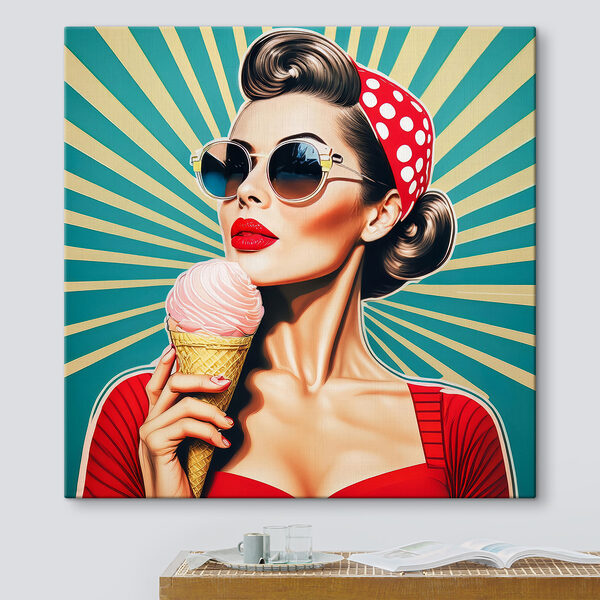 Donna con un cono gelato in mano Quadri Donna con un cono gelato in mano