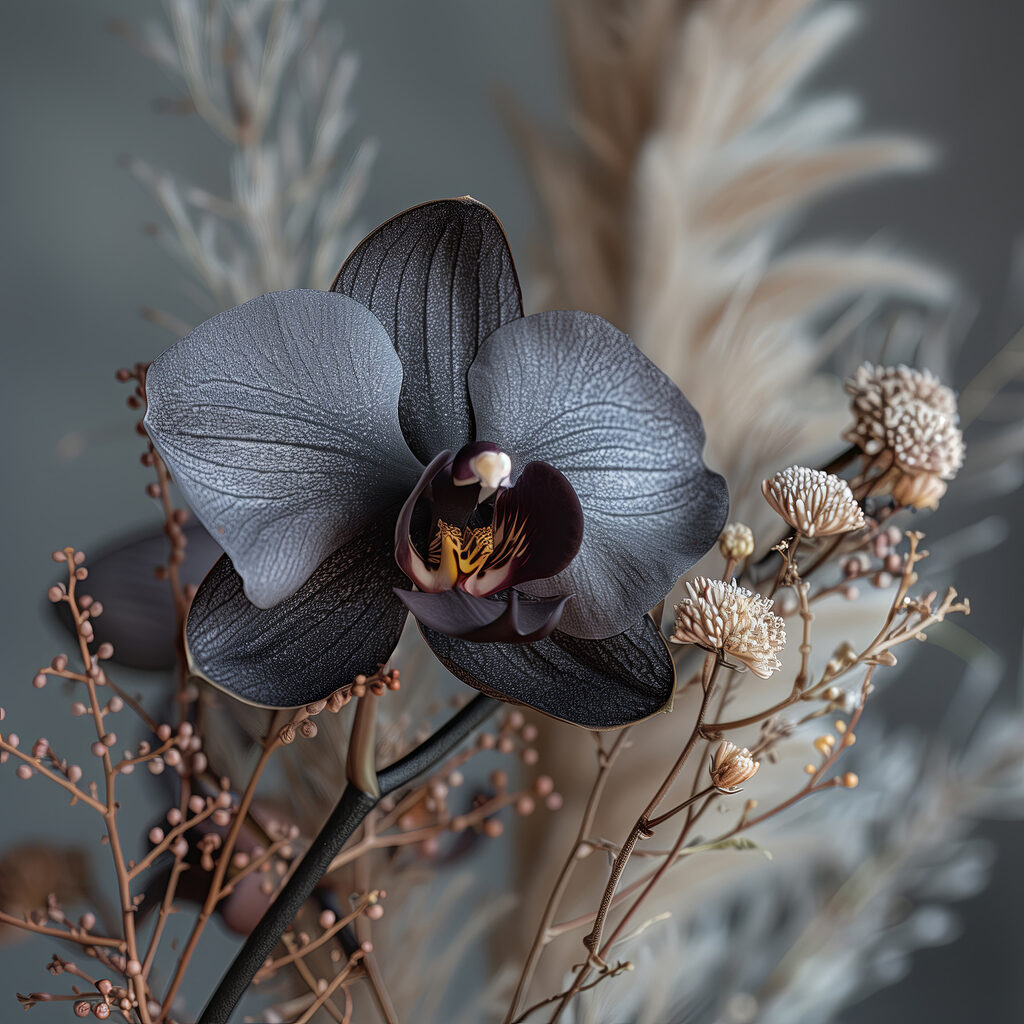Black flower with white flowers Black flower with white flowers