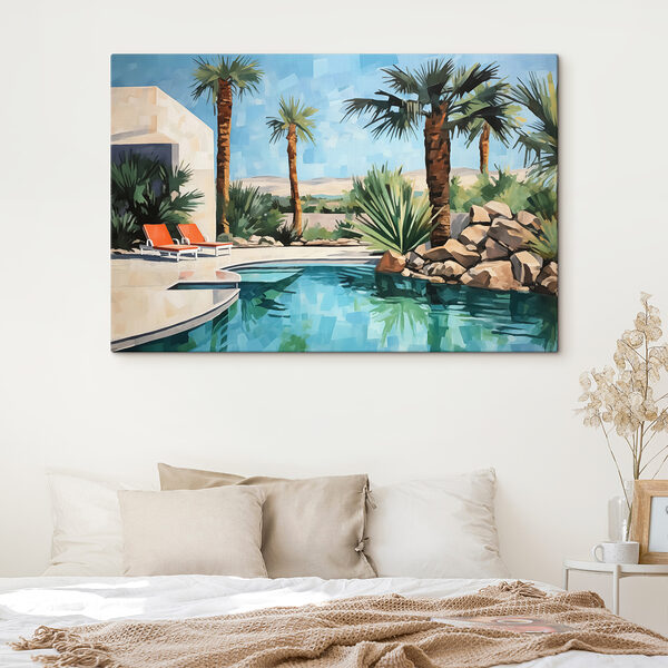 Quadri Quadri Piscina con palme e sedie a sdraio (COD: s40748)