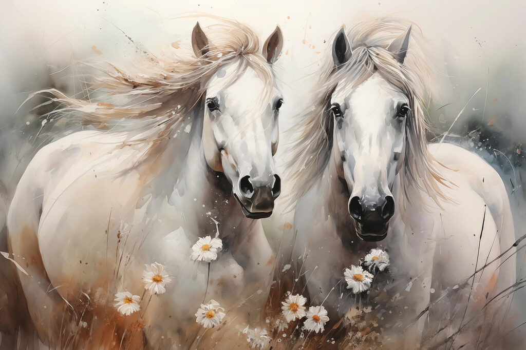 Painting of horses with flowers