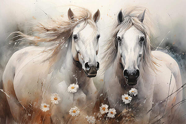 Painting of horses with flowers