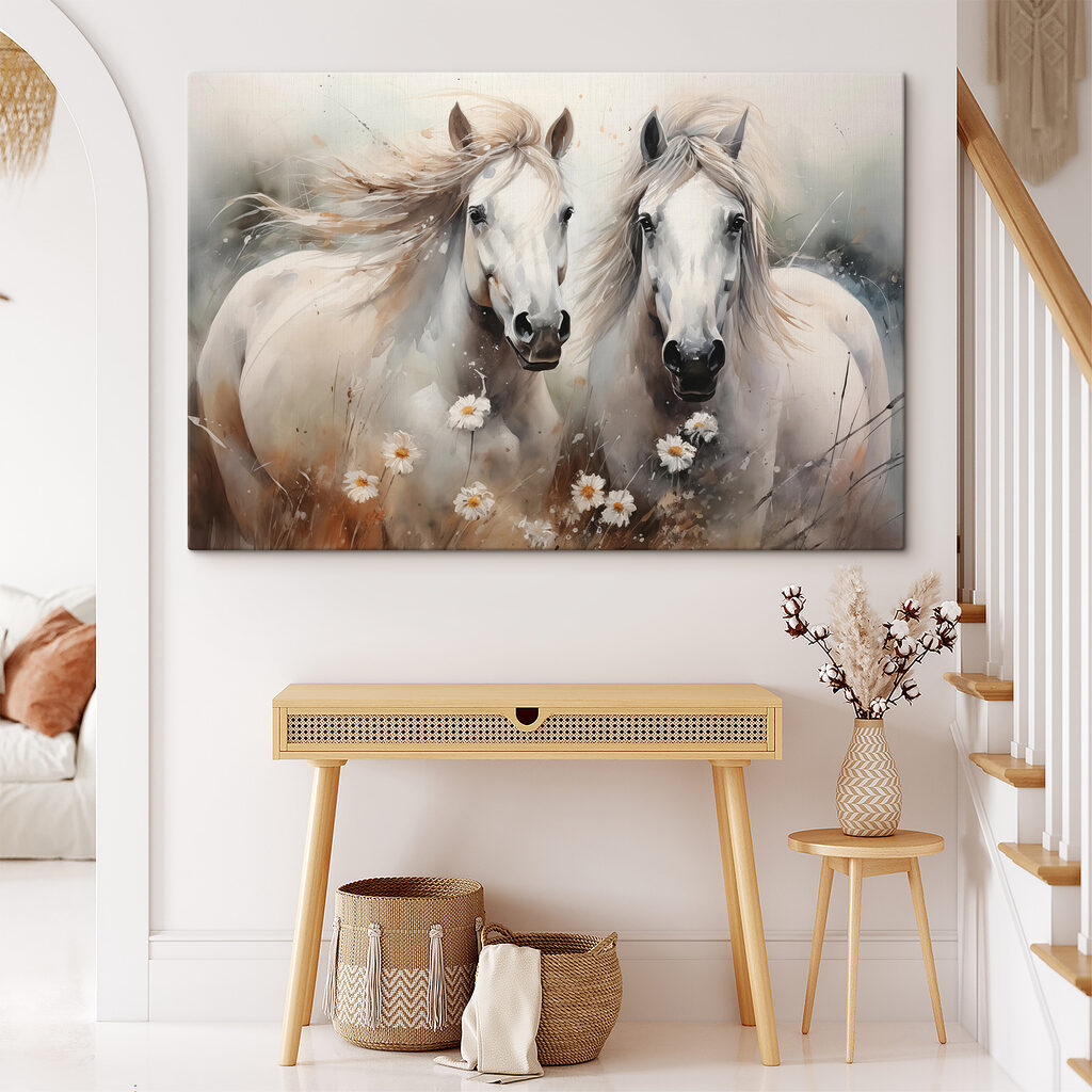 Painting of horses with flowers