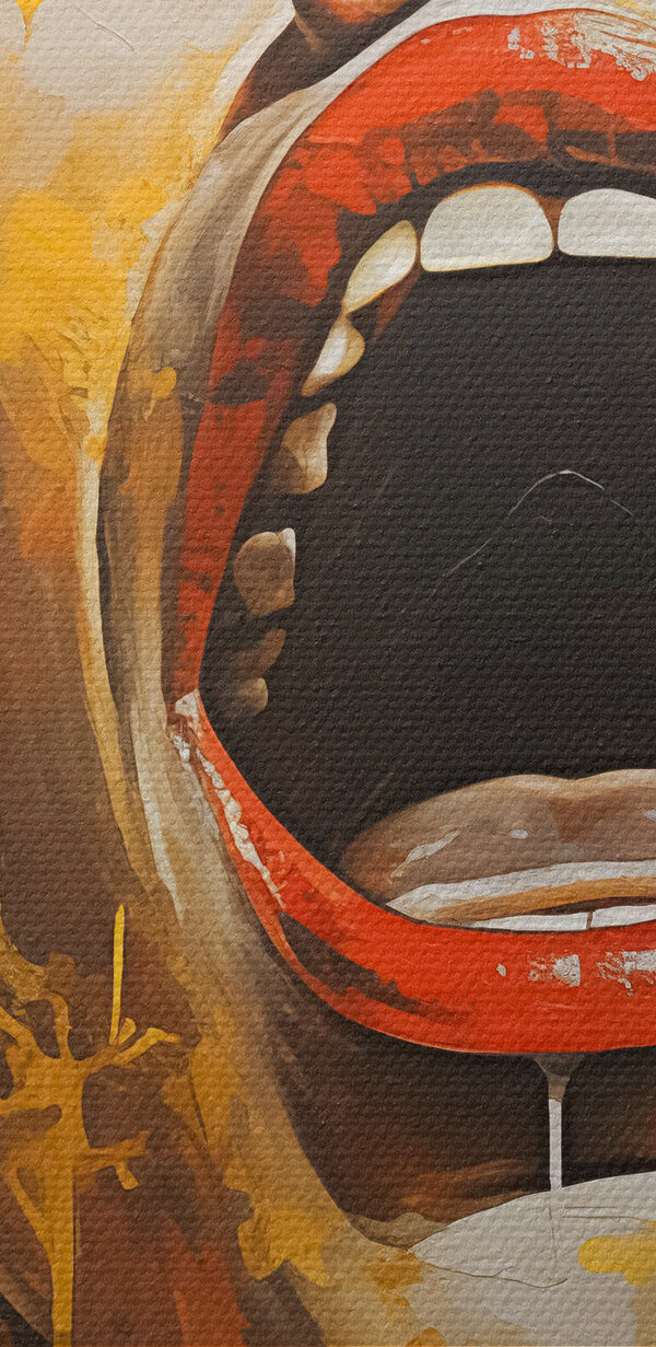 Painting of a woman with yellow and red paint dripping Painting of a woman with yellow and red paint dripping