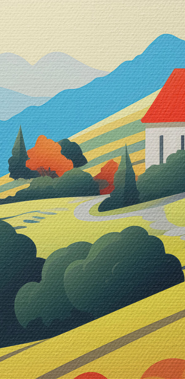 House in a valley with flowers