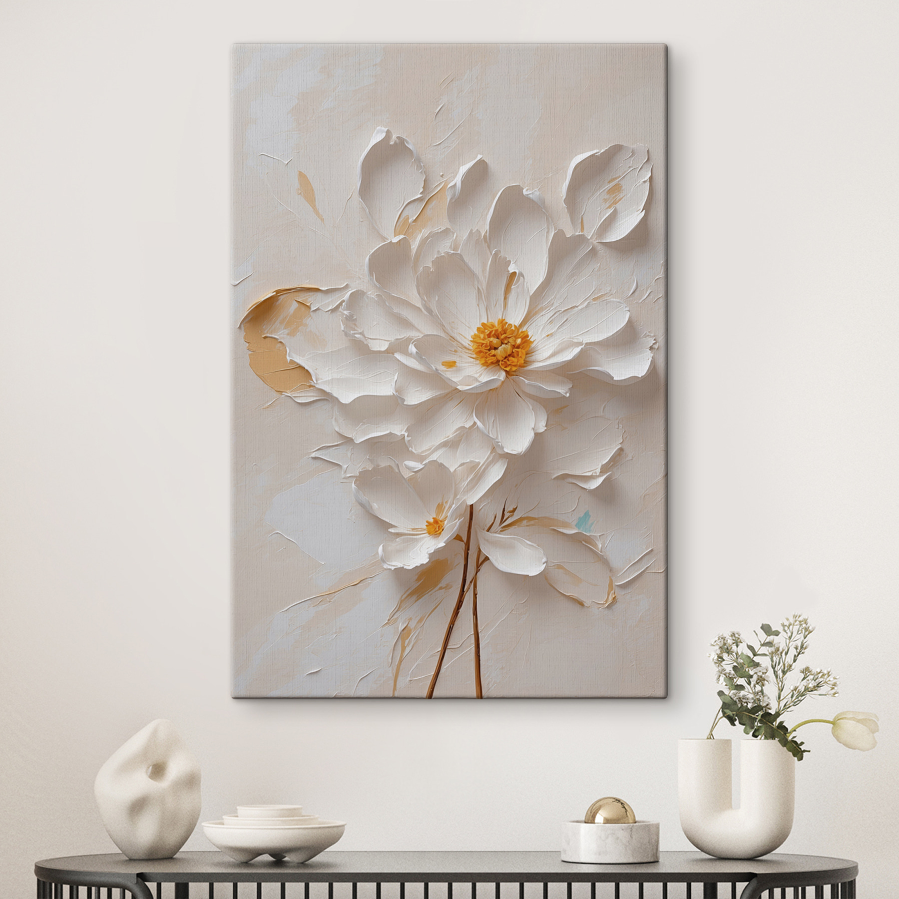 White flower with yellow center