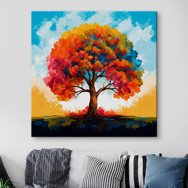 Quadri Dipinto raffigurante un albero con foglie colorate (COD: s40638) Quadri Quadri Dipinto raffigurante un albero con foglie colorate (COD: s40638)