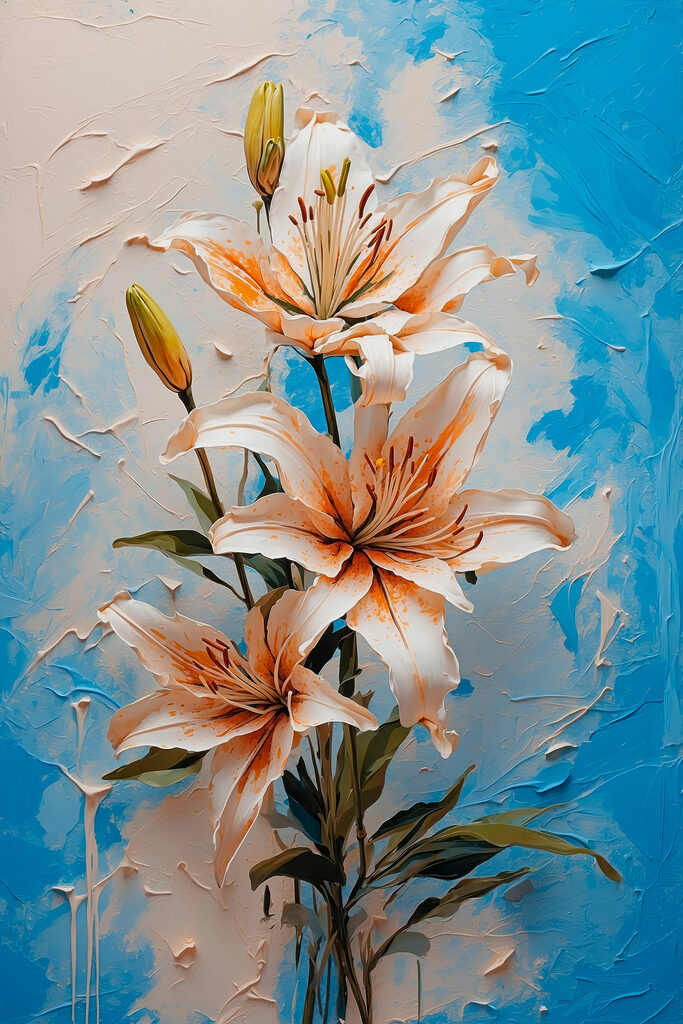 Painting of flowers on a blue background Painting of flowers on a blue background