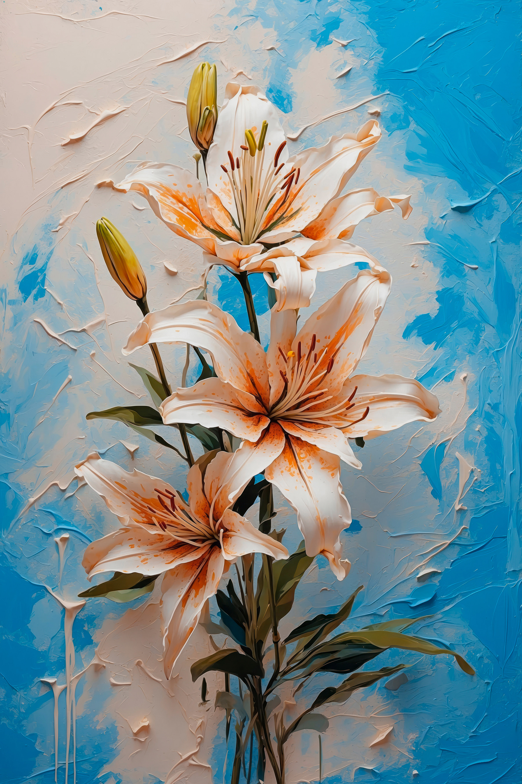 Painting of flowers on a blue background Painting of flowers on a blue background