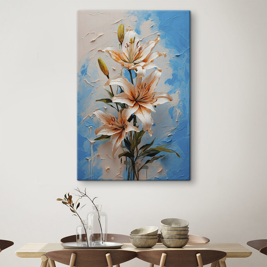Painting of flowers on a blue background Painting of flowers on a blue background