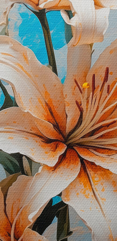 Painting of flowers on a blue background Painting of flowers on a blue background
