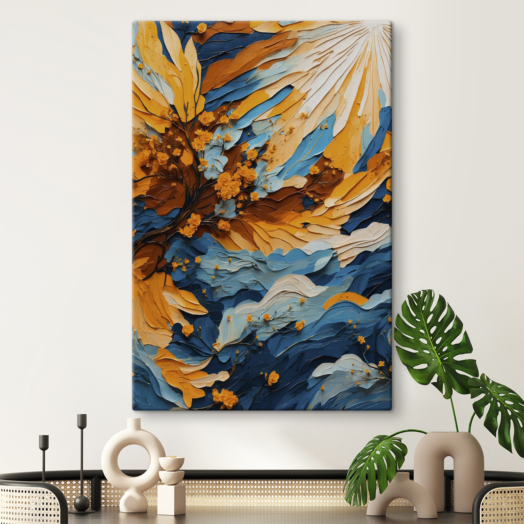 Painting of a tree with yellow flowers Painting of a tree with yellow flowers