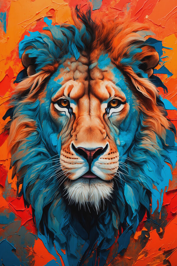 Colorful lion with white whiskers