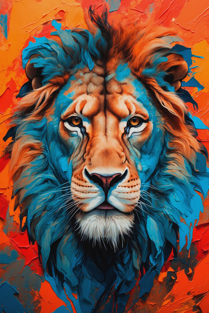 Colorful lion with white whiskers