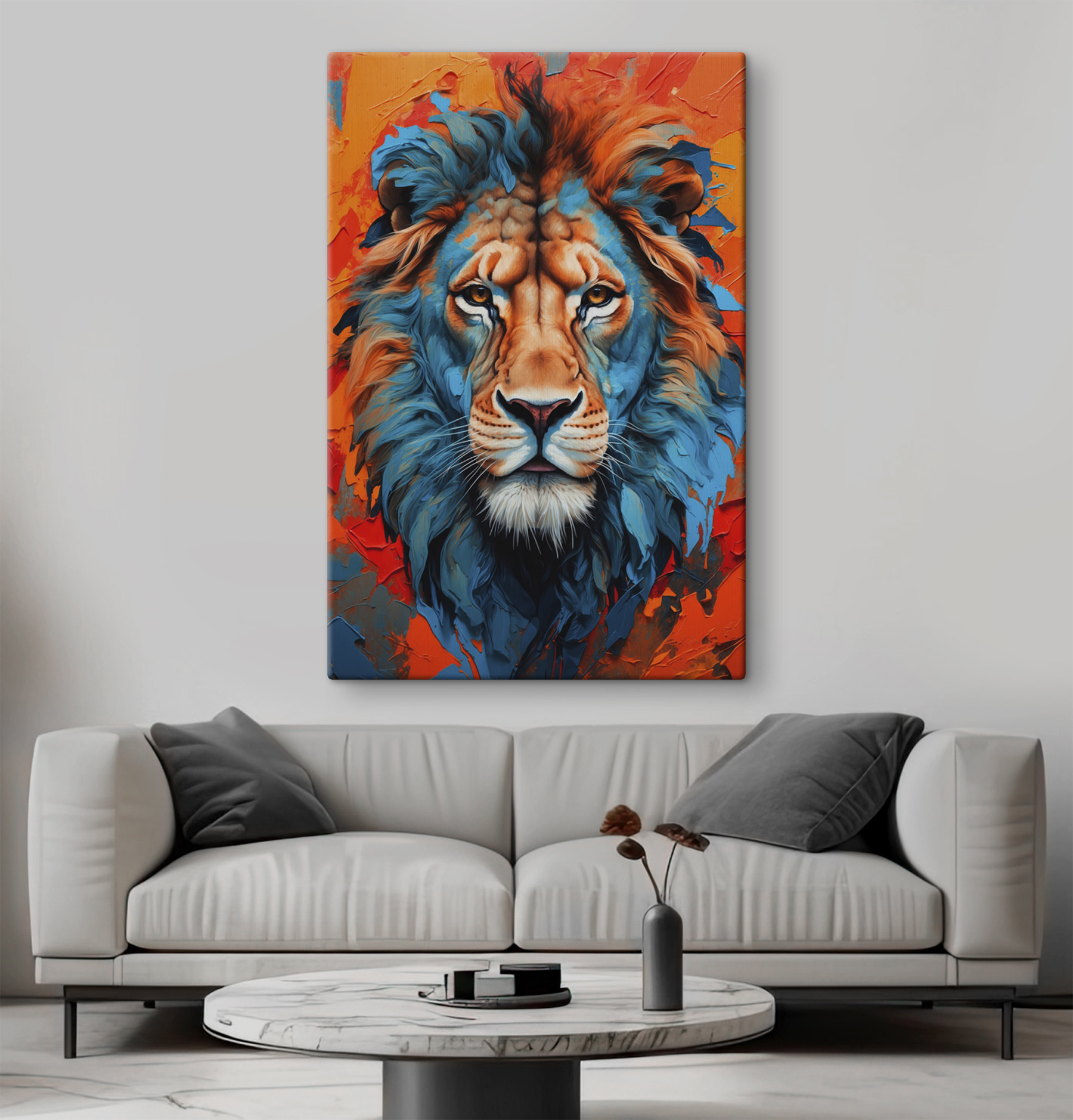 Colorful lion with white whiskers