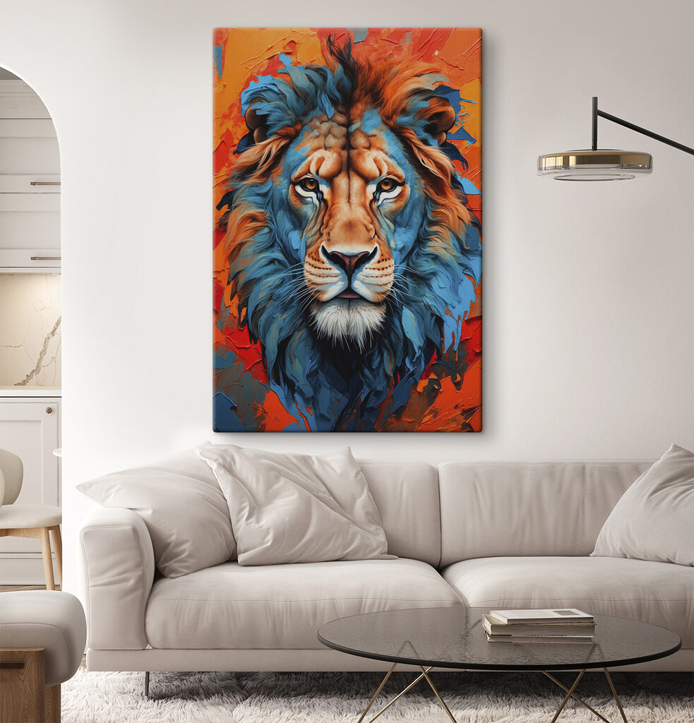 Colorful lion with white whiskers