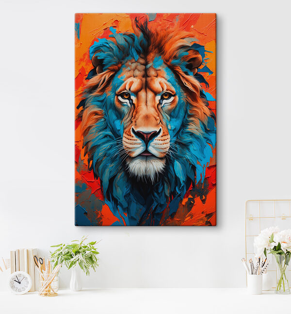 Colorful lion with white whiskers