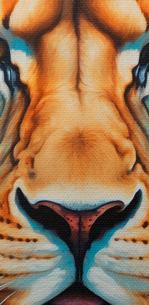Colorful lion with white whiskers