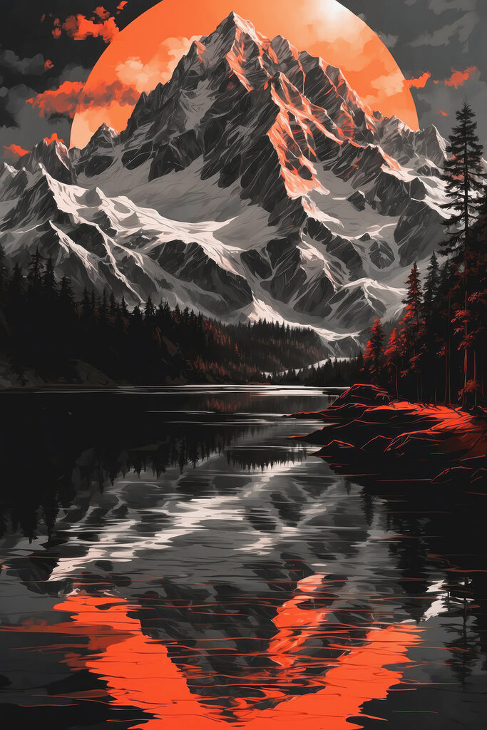 Lake with trees and mountains in the background