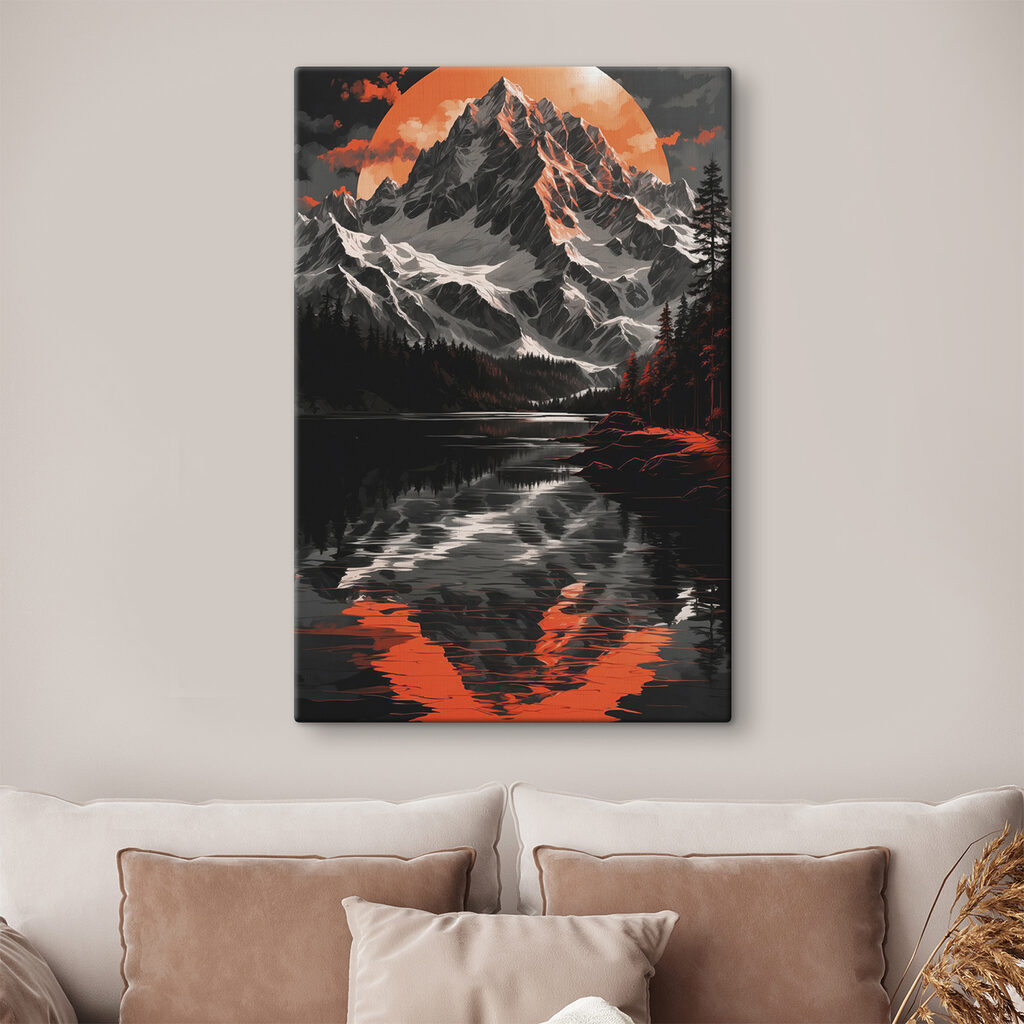 Lake with trees and mountains in the background