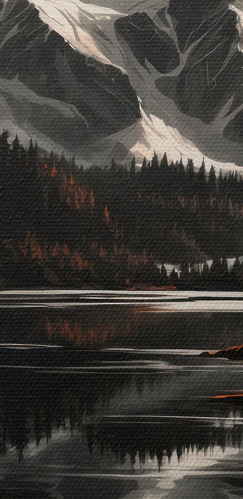 Lake with trees and mountains in the background