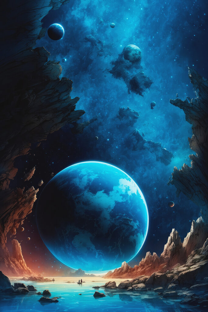 Planet in space with rocks and stars Planet in space with rocks and stars