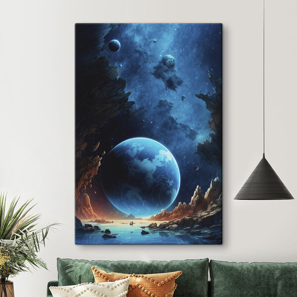 Quadri Quadri Pianeta nello spazio con rocce e stelle (COD: s40697)