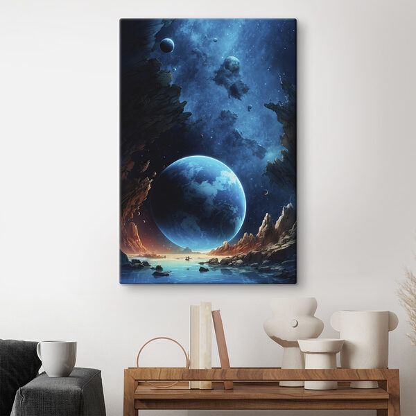 Planet in space with rocks and stars Planet in space with rocks and stars