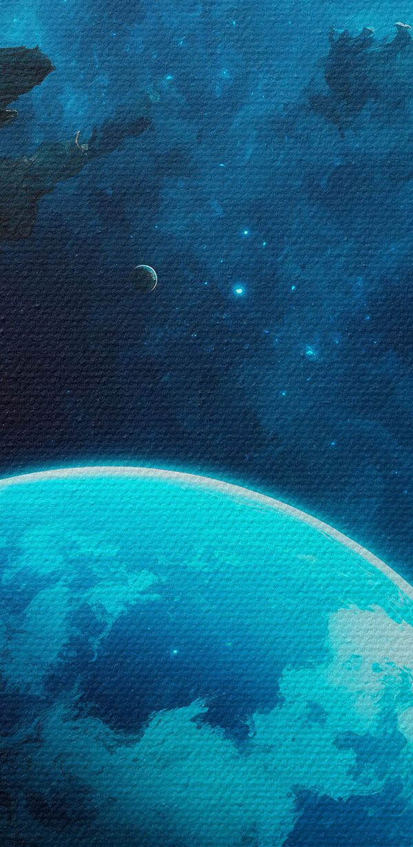 Planet in space with rocks and stars Planet in space with rocks and stars