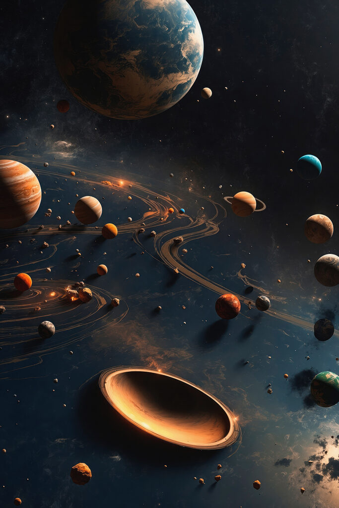 Planets in space with planets and stars