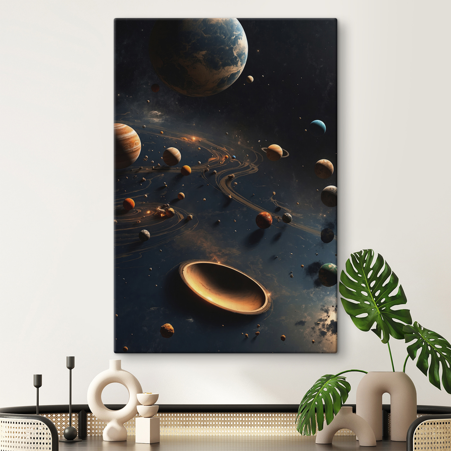 Planets in space with planets and stars