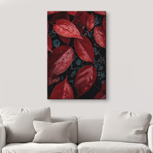 Red leaves with water droplets on them Red leaves with water droplets on them
