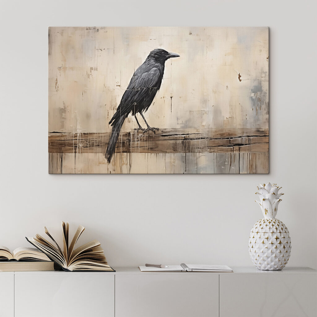 Painting of a bird on a branch Painting of a bird on a branch