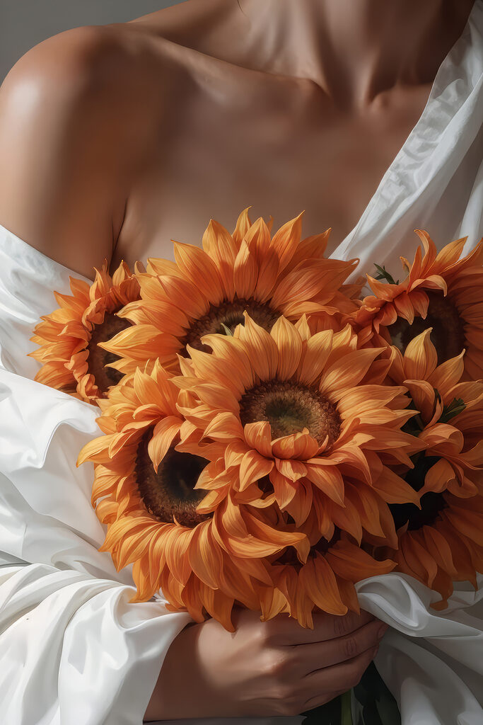 Woman holding sunflowers