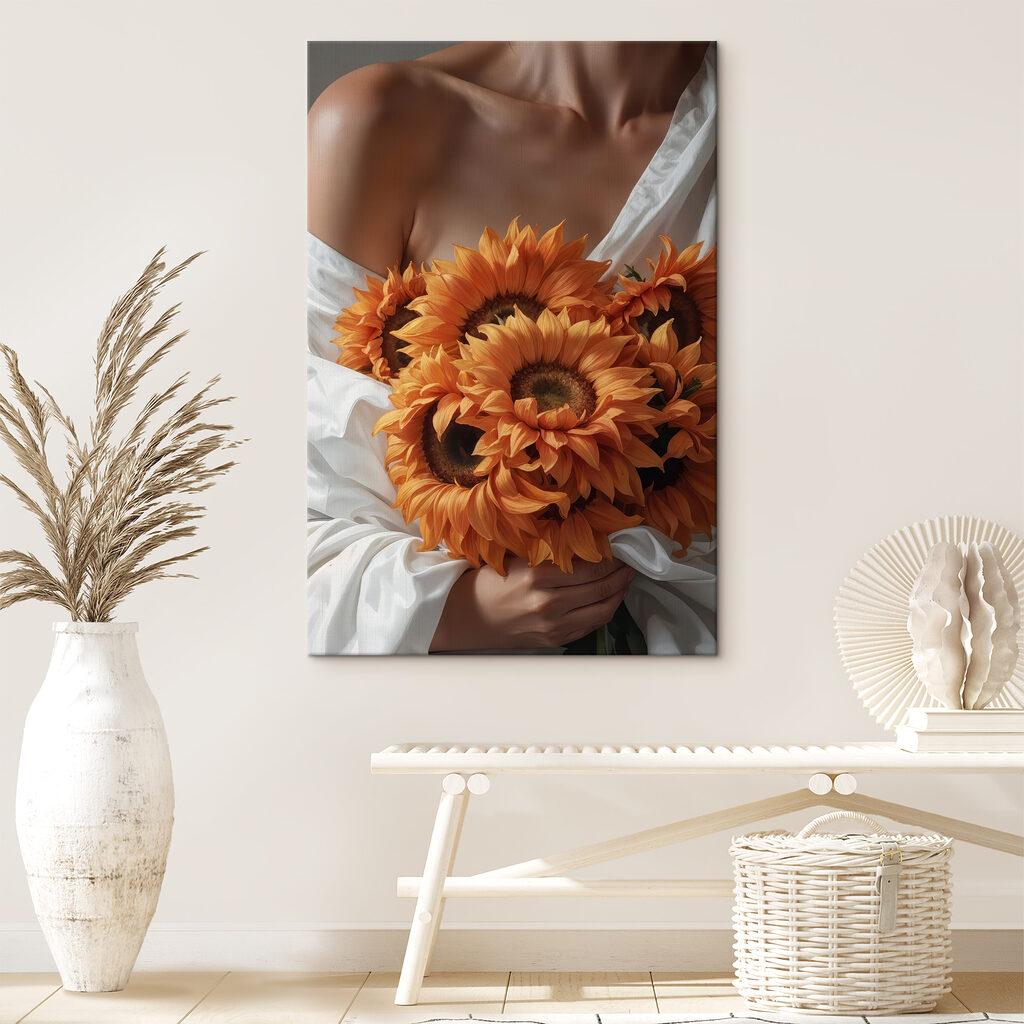 Woman holding sunflowers