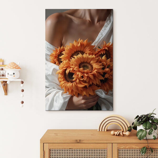 Woman holding sunflowers