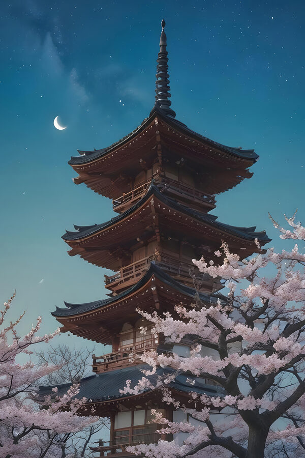 Pagoda with cherry blossoms Pagoda with cherry blossoms