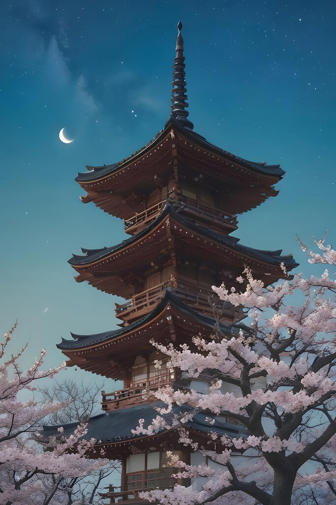 Pagoda with cherry blossoms Pagoda with cherry blossoms