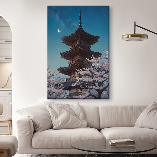 Quadri Pagoda con fiori di ciliegio (COD: s40586) Quadri Quadri Pagoda con fiori di ciliegio (COD: s40586)