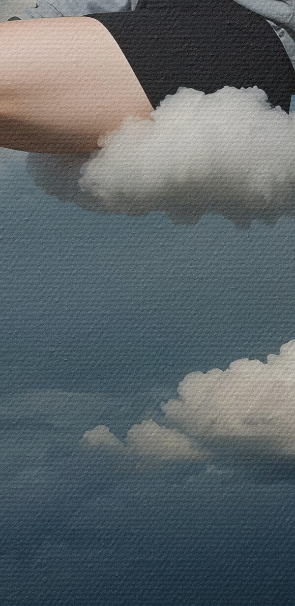 Woman sitting on a cloud in the sky Woman sitting on a cloud in the sky