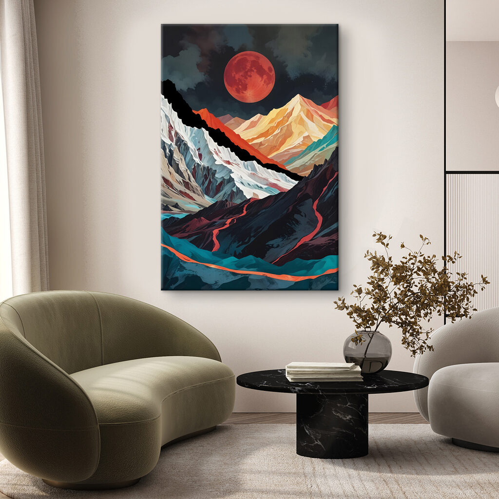Mountain range with a red moon Mountain range with a red moon