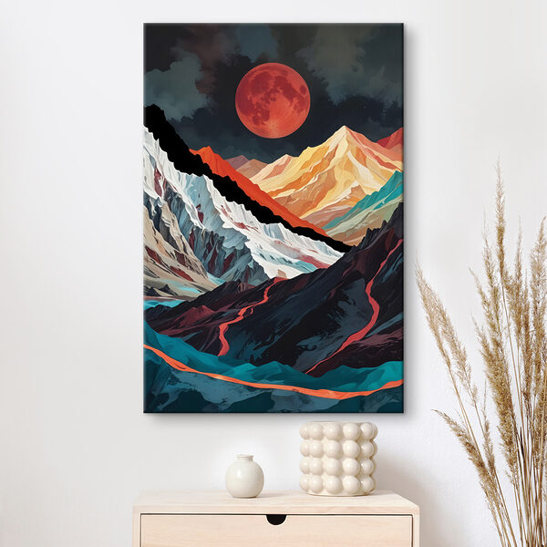 Mountain range with a red moon Mountain range with a red moon