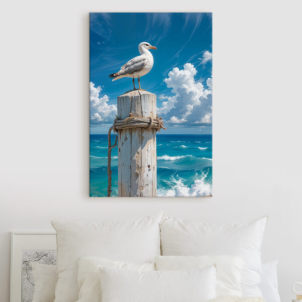 Seagull standing on a wooden post Seagull standing on a wooden post