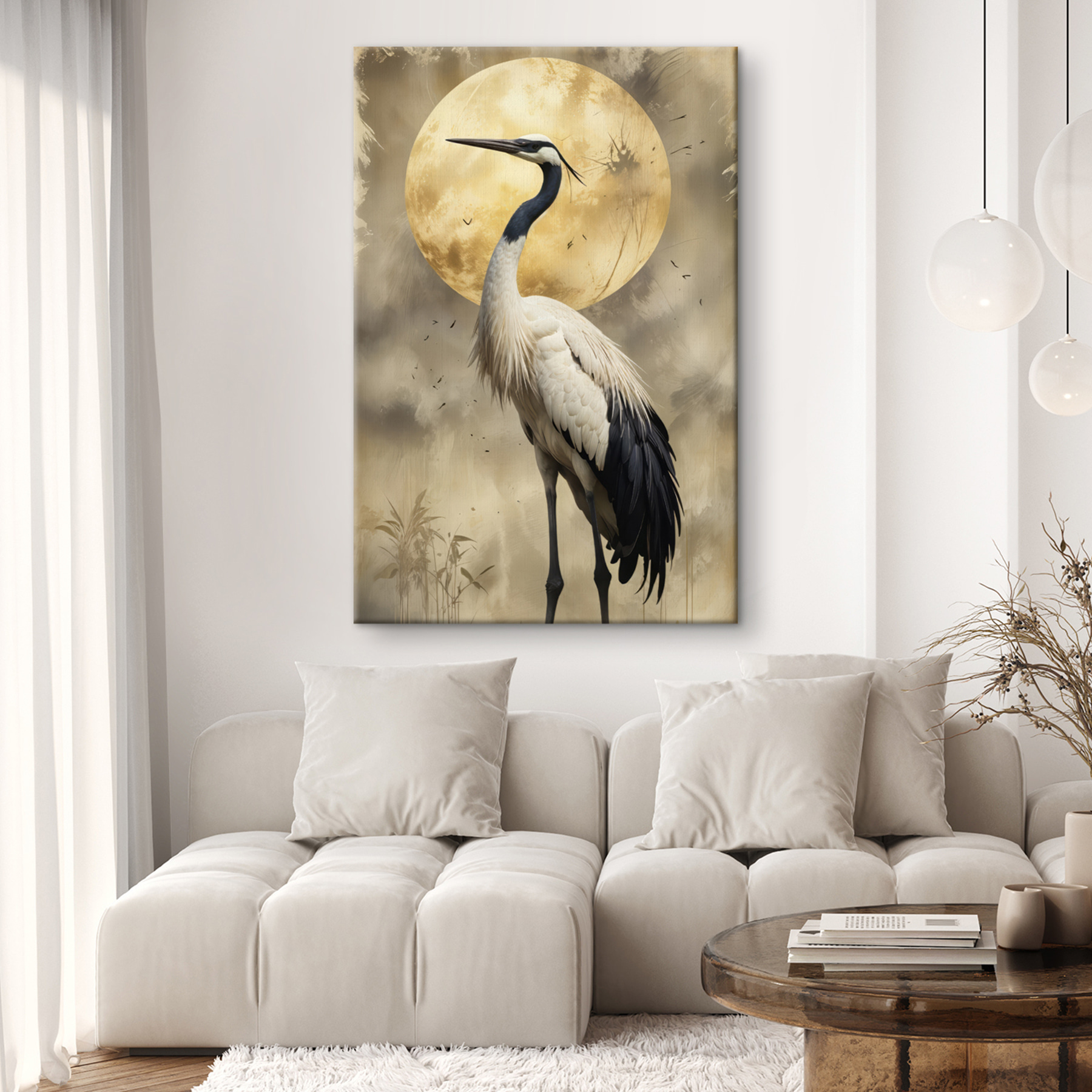 Bird standing in front of a full moon