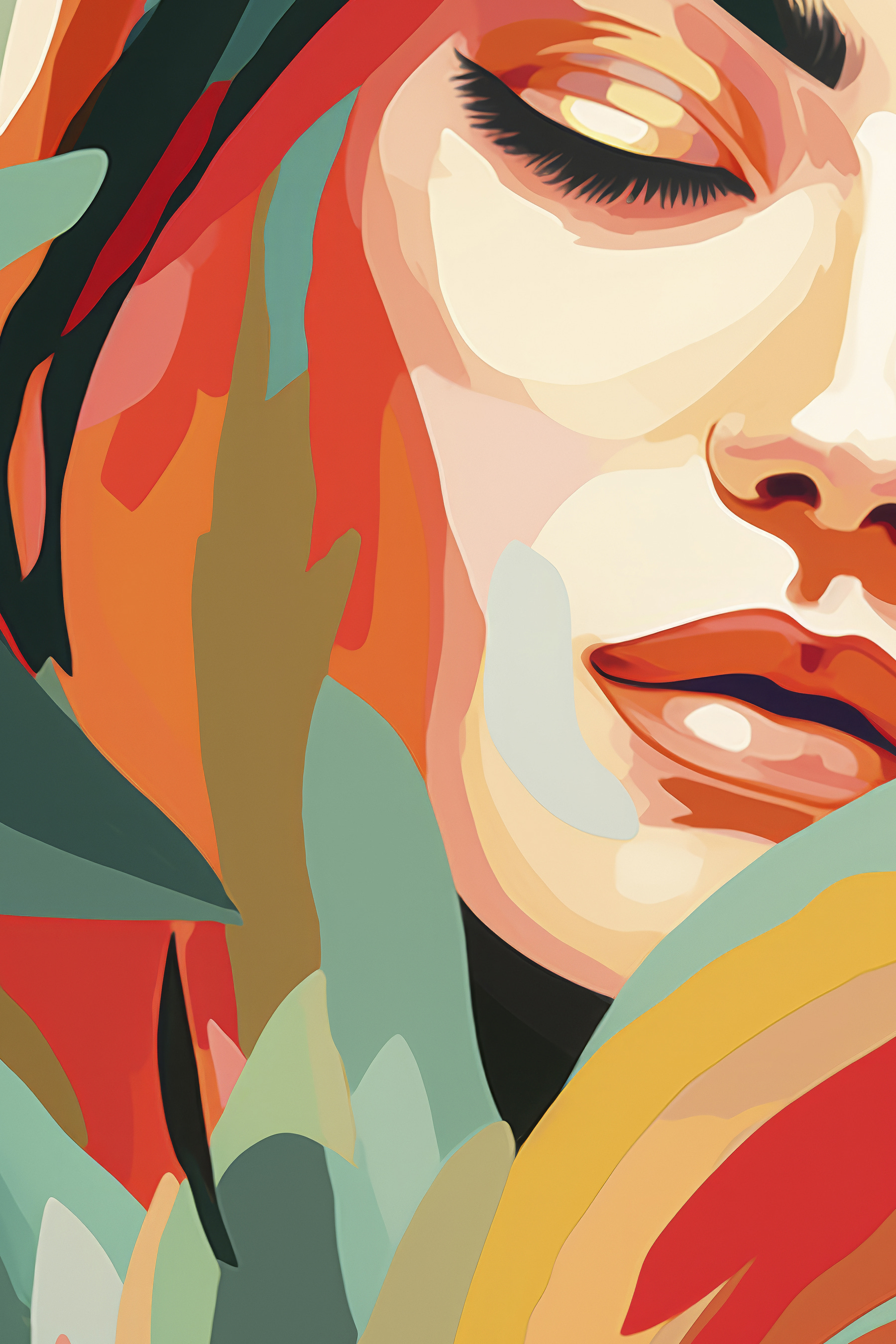 Woman's face with colorful leaves Woman's face with colorful leaves