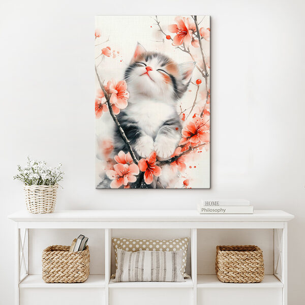 Quadri Quadri Gatto seduto su un albero in fiore (COD: s40734)
